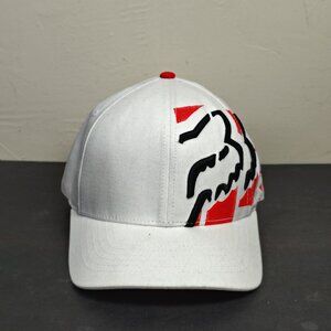 FOX Racing Hat Cap Flexfit White Red Half Logo Shadow 02236 L//XL